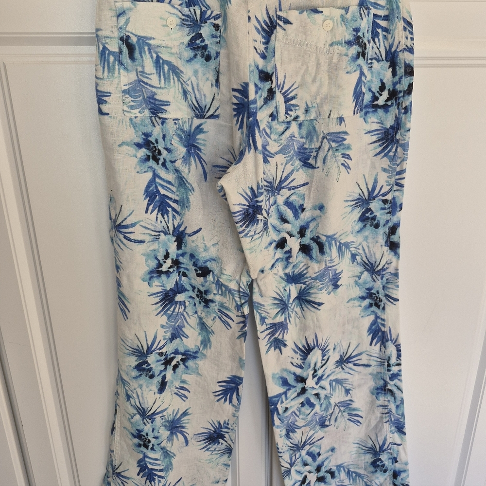 Tommy Bahama Elegant ladies size 4 wide leg linen pants, Blue Tropical Theme - Picture 7 of 9